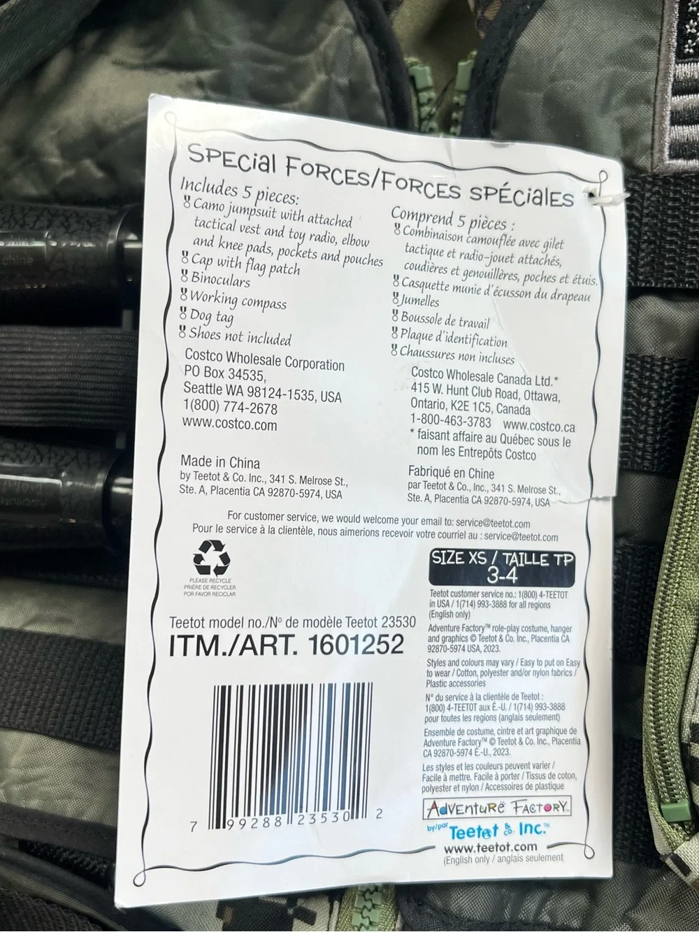 NWT Teetot & Co., Inc. Forest Camo Special Forces Costume Size 3/4